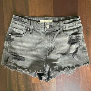 Eunina Gray Jean Shorts Distressed Frayed Hem